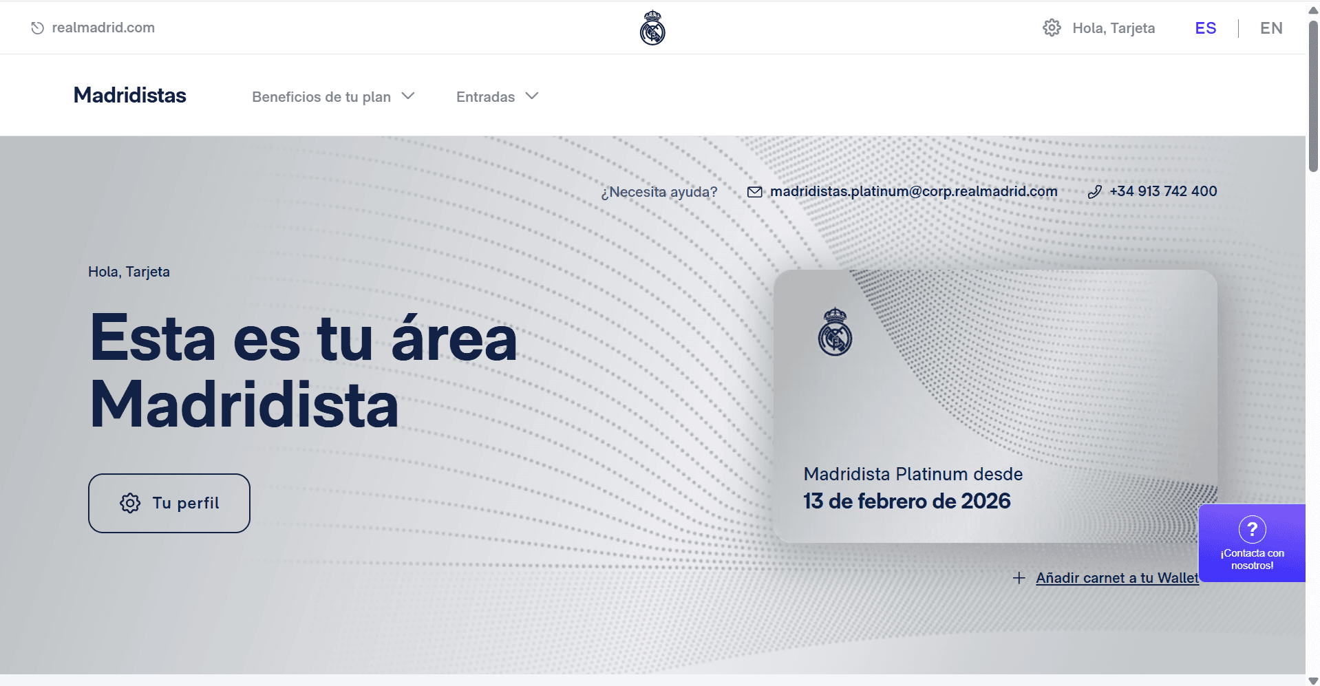 Área privada del socio Madridista Platinum